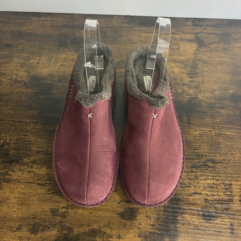 Teva Women's Burgundy Suede Slip-On Mules with Faux Fur Trim